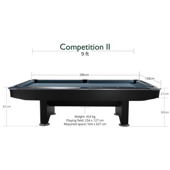 Pool-Billardtisch Competition II, Schwarz 8-Fuss / Simonis 760 electricblue