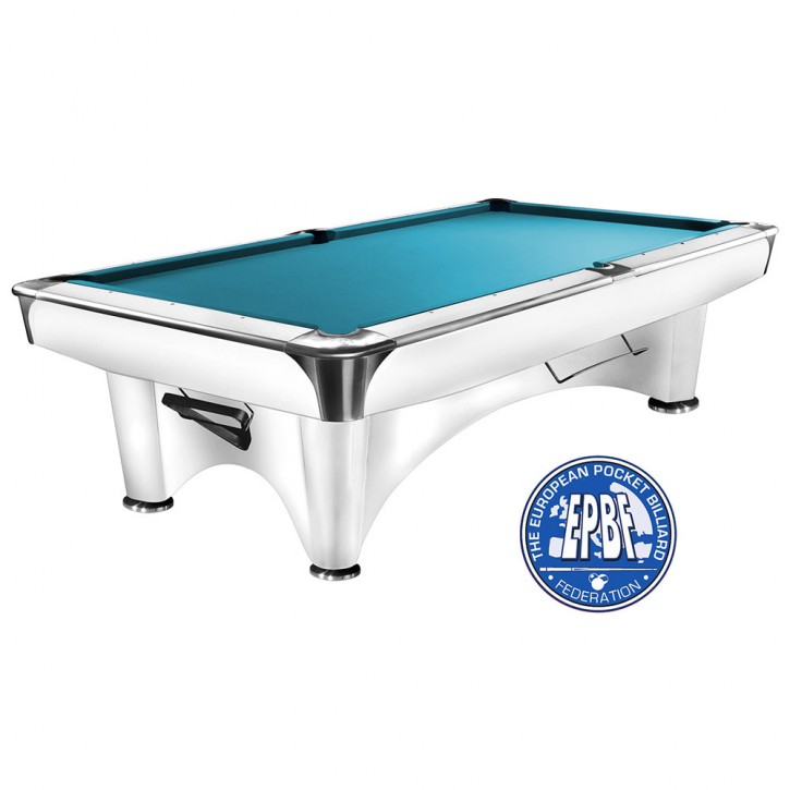 Pool-Billardtisch Dynamic III 8ft. glänzend-weiss, Tuch Simonis 760 electricblue